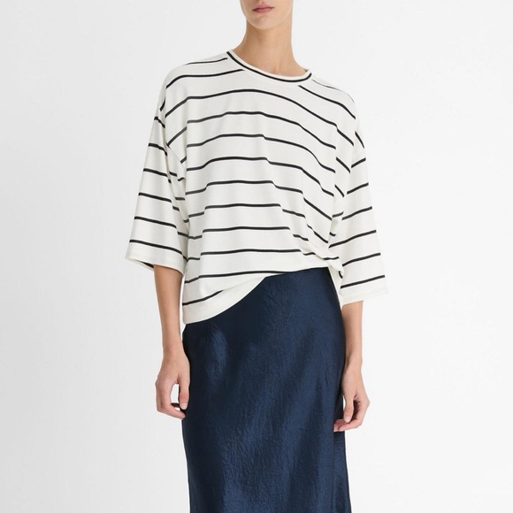 Vince Tops - Vince Striped Wide Sleeve T-Shirt White Black Casual Soft Stretch size XL